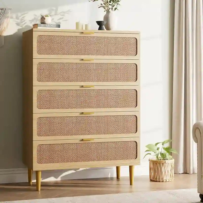 Rattan 5-Drawer Dresser for Bedroom and Hallway 3