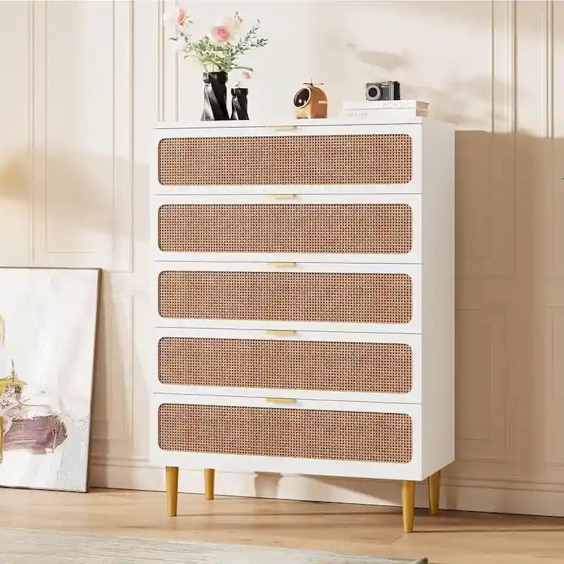 Rattan 5-Drawer Dresser for Bedroom and Hallway 4