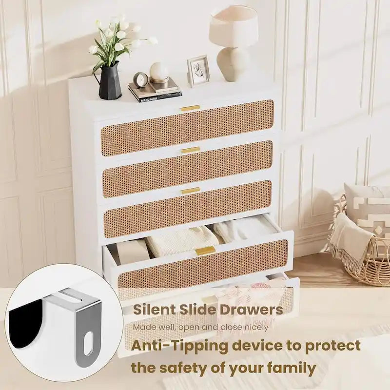 Rattan 5-Drawer Dresser for Bedroom and Hallway 1