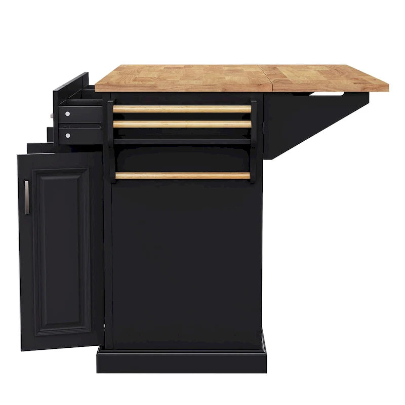 54-Inch Large Kitchen Island with Rubberwood Drop Leaf, Embossed Texture, Rolling Cart on 4 Wheels, Featuring 4 Doors and 3 Drawers 16