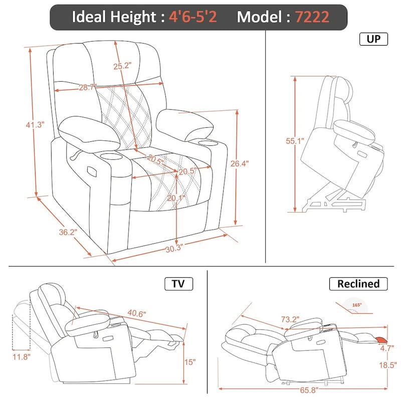 MCombo Compact Dual Motor Power Lift Recliner Chair with Massage, Dual Heating, and Adjustable Headrest - Model 7222 10