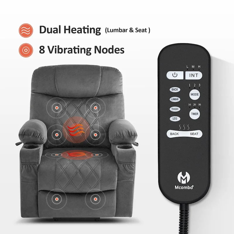 MCombo Compact Dual Motor Power Lift Recliner Chair with Massage, Dual Heating, and Adjustable Headrest - Model 7222 28