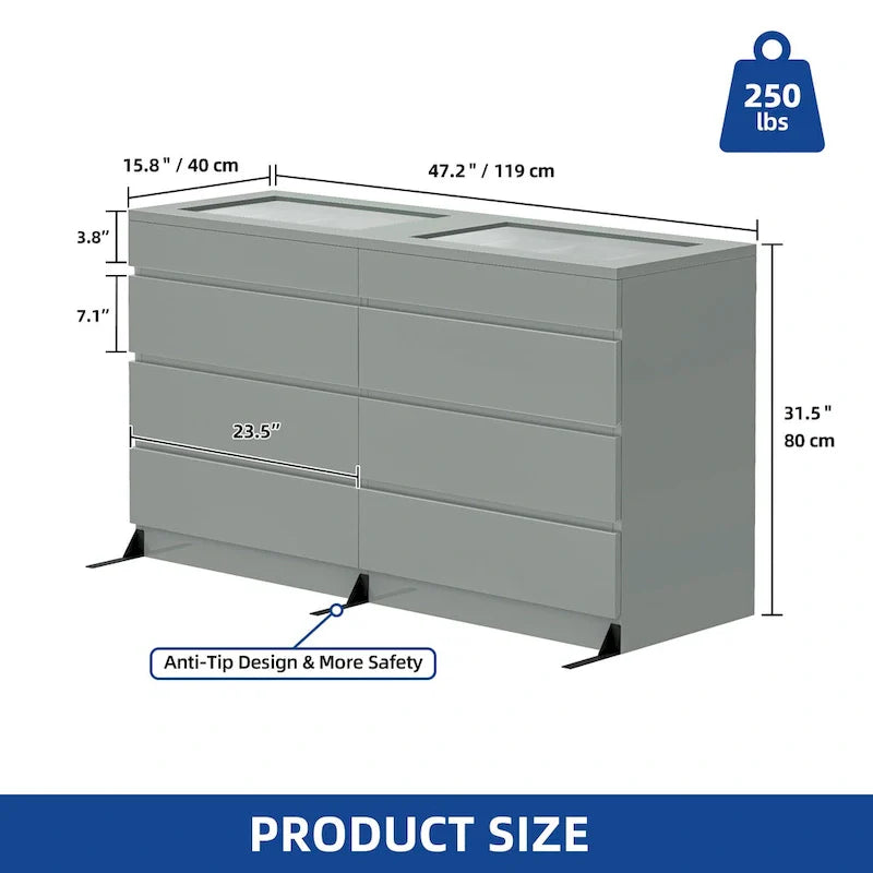 Modern Dresser with LED Lighting Glass Top and 4 Storage Drawers 5