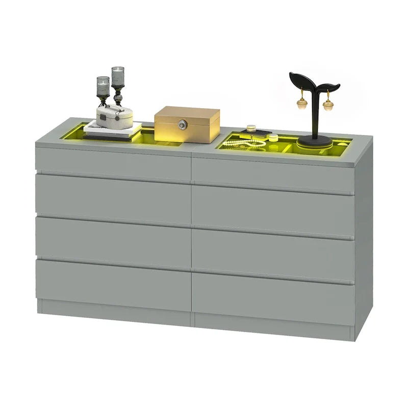 Modern Dresser with LED Lighting Glass Top and 4 Storage Drawers 8