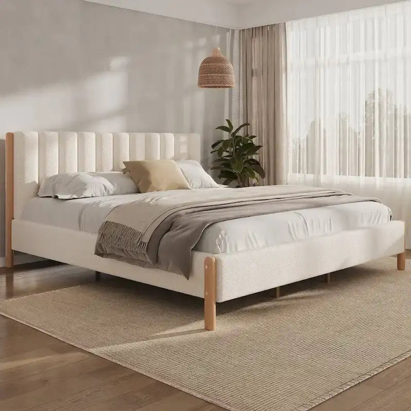 Elegant Upholstered Bed Frame with Durable Wooden Legs 1
