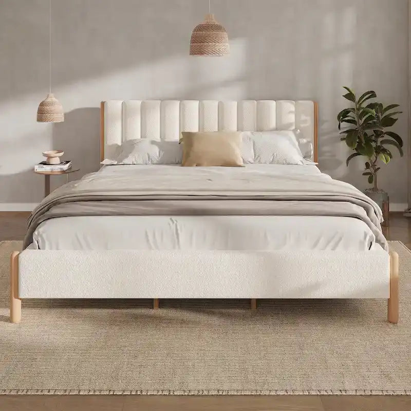 Elegant Upholstered Bed Frame with Durable Wooden Legs 2