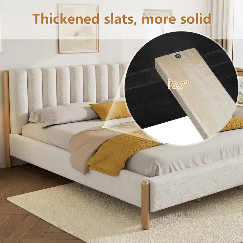 Elegant Upholstered Bed Frame with Durable Wooden Legs 5