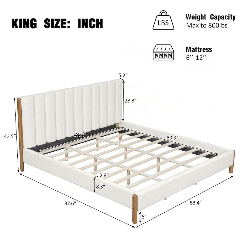 Elegant Upholstered Bed Frame with Durable Wooden Legs 6