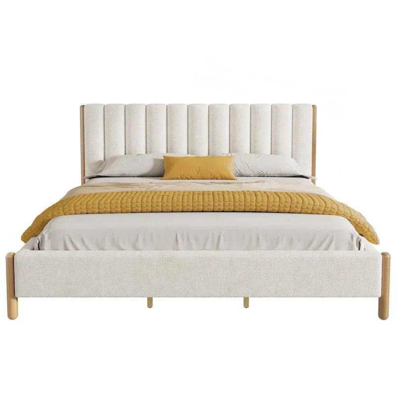 Elegant Upholstered Bed Frame with Durable Wooden Legs 7