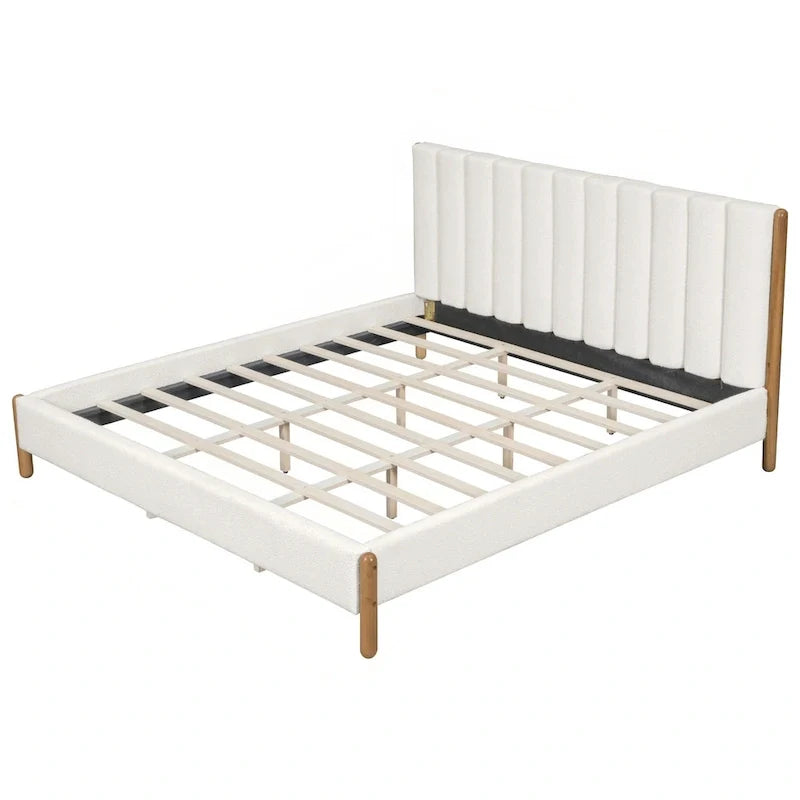 Elegant Upholstered Bed Frame with Durable Wooden Legs 9