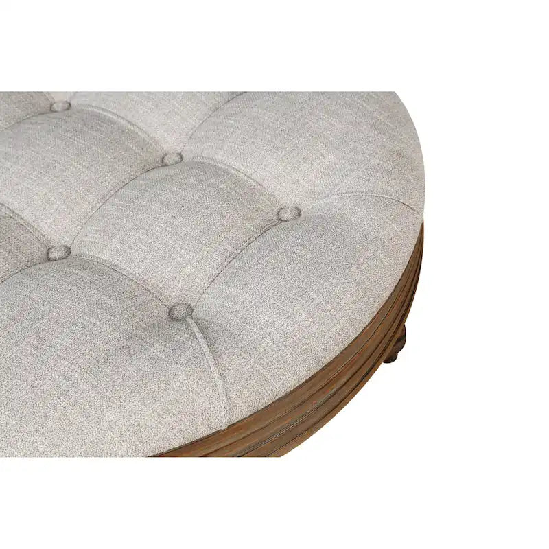 Round Storage Ottoman Coffee Table with Tufted Seat and Wooden Base 7