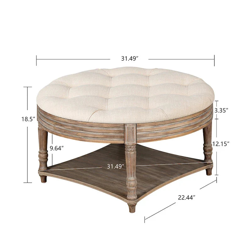 Spacious Round Waterproof Ottoman Coffee Table - 2-Tier Oversized Button-Tufted Design with Wooden Upholstery 14