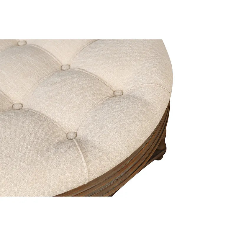 Spacious Round Waterproof Ottoman Coffee Table - 2-Tier Oversized Button-Tufted Design with Wooden Upholstery 16