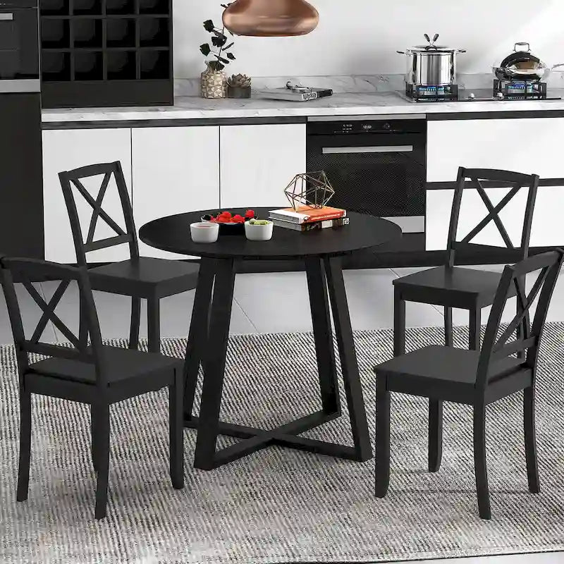 Gymax 36-Inch Round Solid Wood Dining Table for 4 with Pedestal Base 4