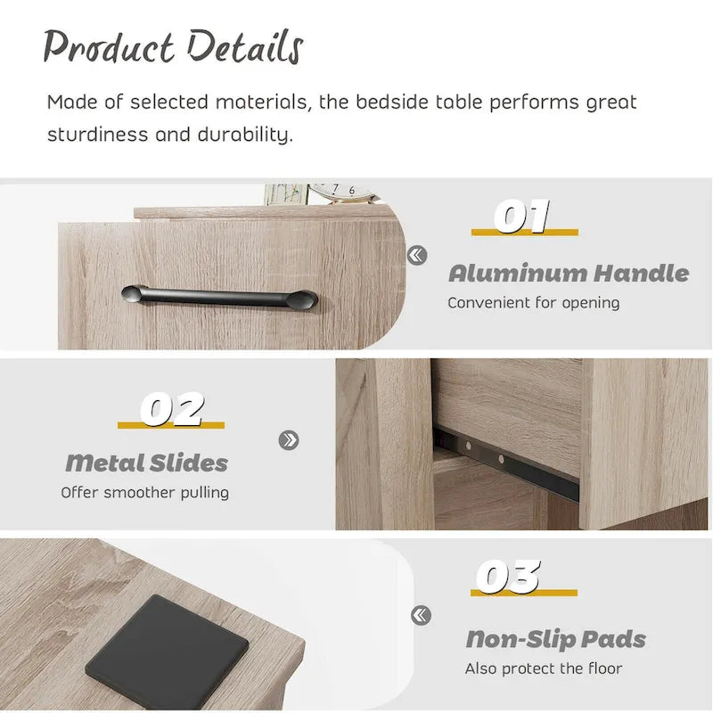 Rustic Wooden Bedside Table with Drawer and Shelf by Gymax 5