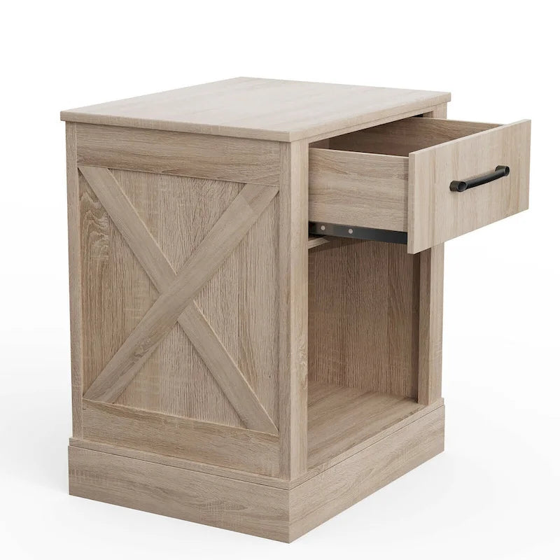 Rustic Wooden Bedside Table with Drawer and Shelf by Gymax 7