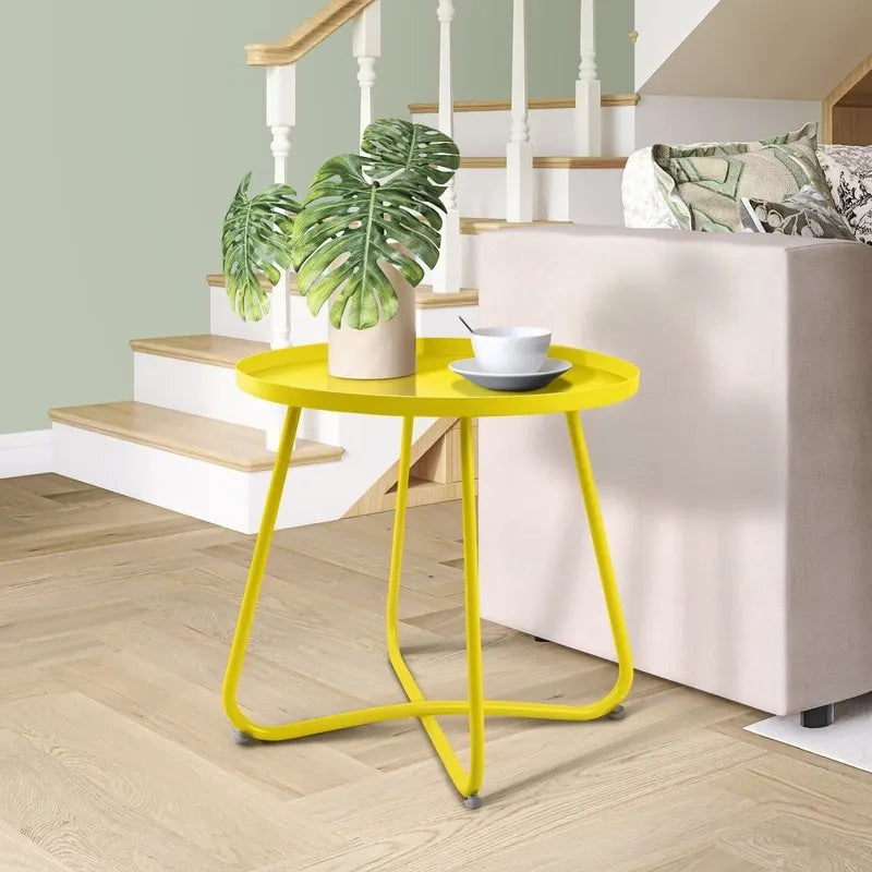 Round Metal Side Table - Waterproof for Indoor and Outdoor Use 40