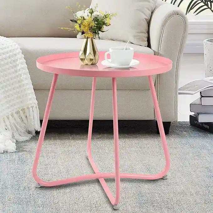 Round Metal Side Table - Waterproof for Indoor and Outdoor Use 41