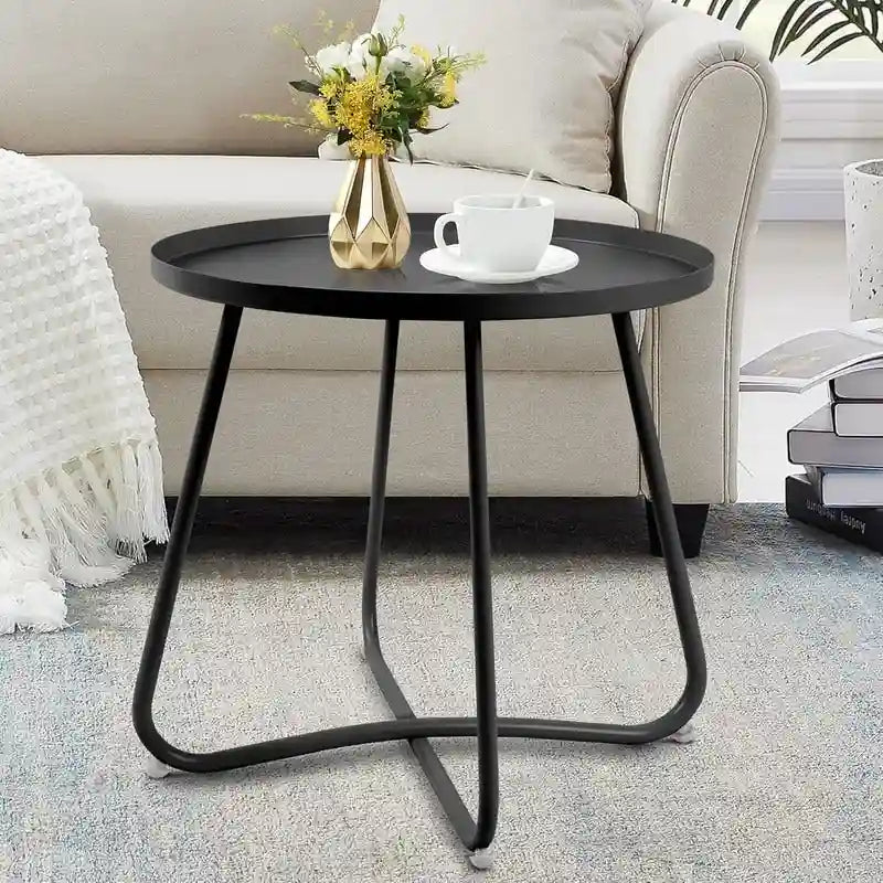 Round Metal Side Table - Waterproof for Indoor and Outdoor Use 1