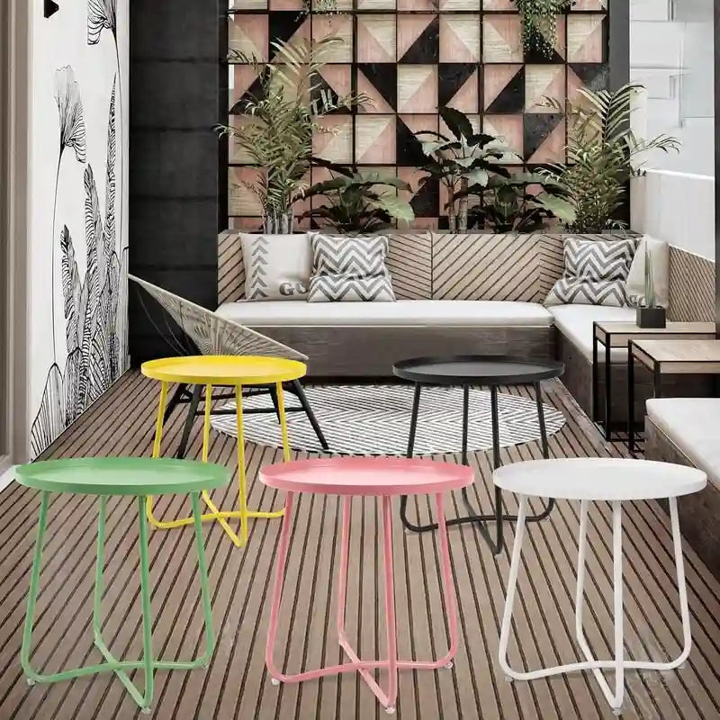 Round Metal Side Table - Waterproof for Indoor and Outdoor Use 6
