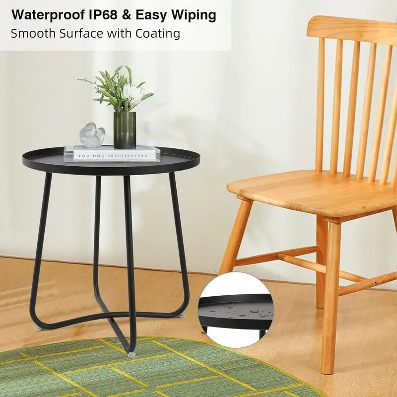 Round Metal Side Table - Waterproof for Indoor and Outdoor Use 8