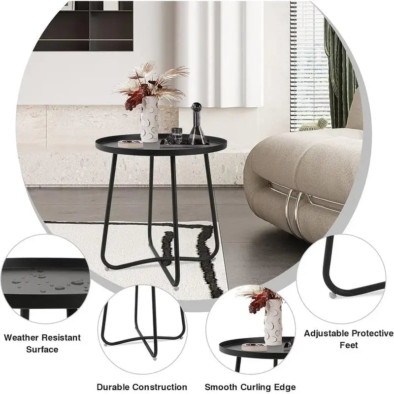 Round Metal Side Table - Waterproof for Indoor and Outdoor Use 9