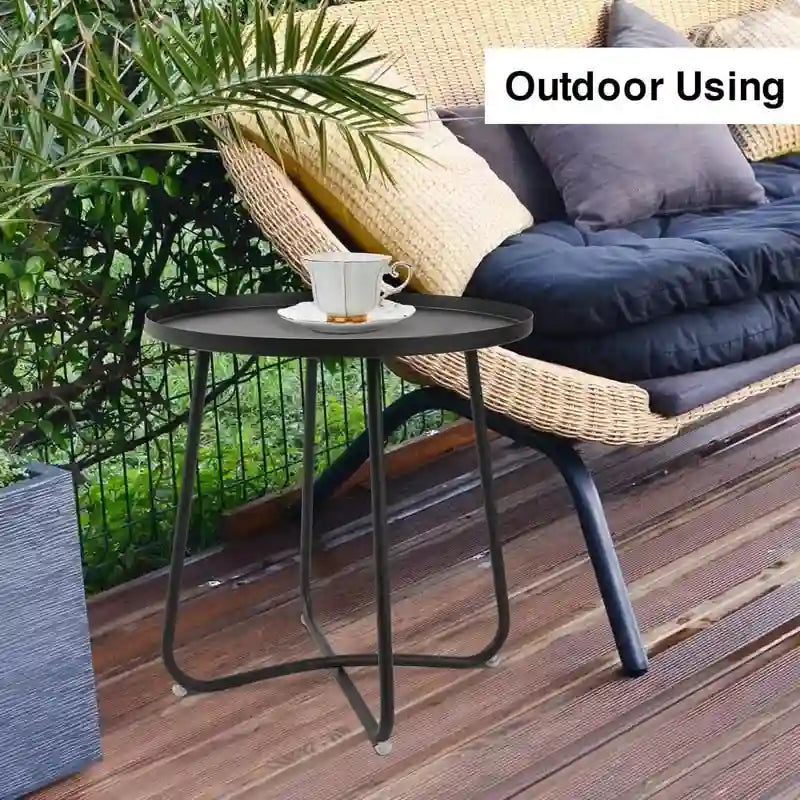 Round Metal Side Table - Waterproof for Indoor and Outdoor Use 10