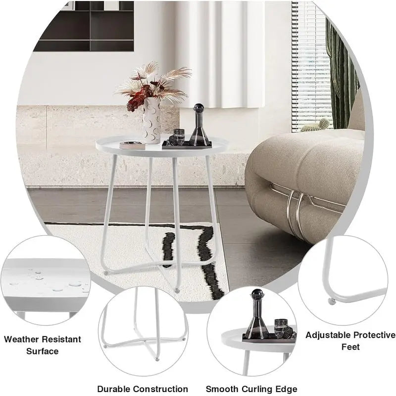 Round Metal Side Table - Waterproof for Indoor and Outdoor Use 15