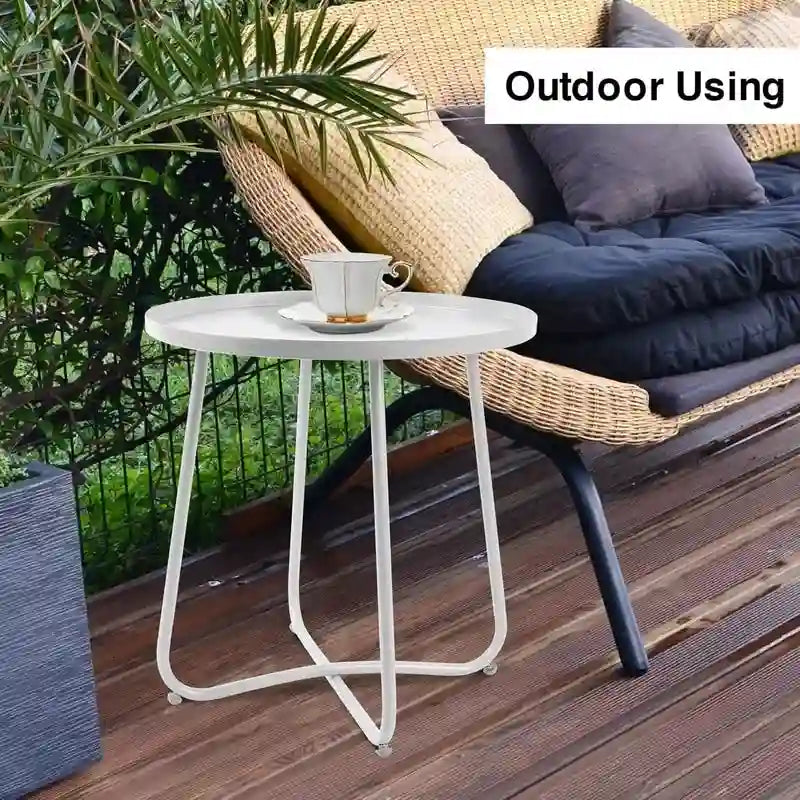 Round Metal Side Table - Waterproof for Indoor and Outdoor Use 16