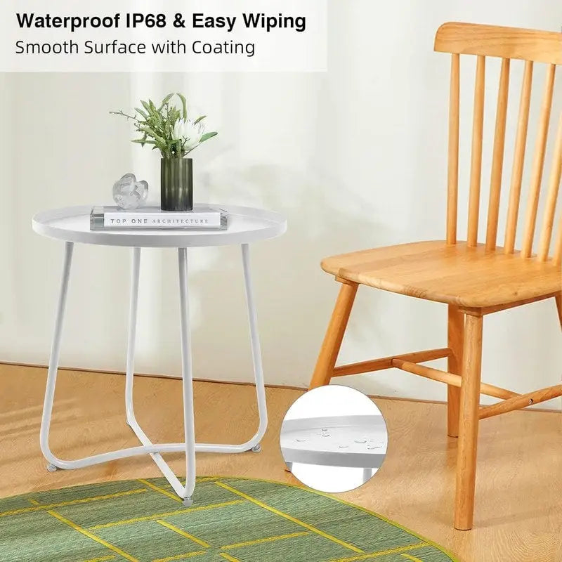 Round Metal Side Table - Waterproof for Indoor and Outdoor Use 20