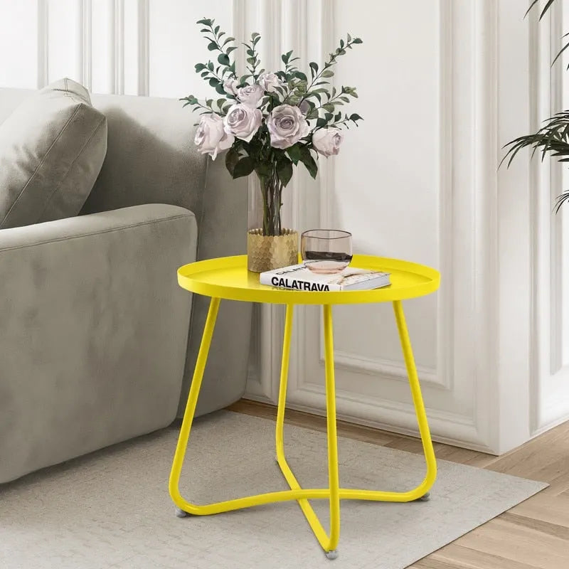 Round Metal Side Table - Waterproof for Indoor and Outdoor Use 24