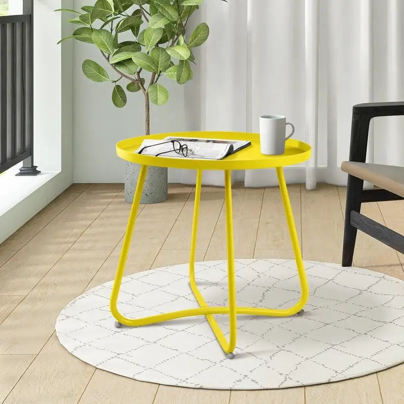 Round Metal Side Table - Waterproof for Indoor and Outdoor Use 25