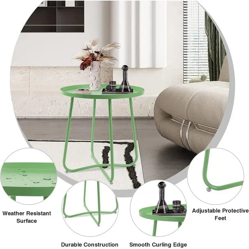 Round Metal Side Table - Waterproof for Indoor and Outdoor Use 33