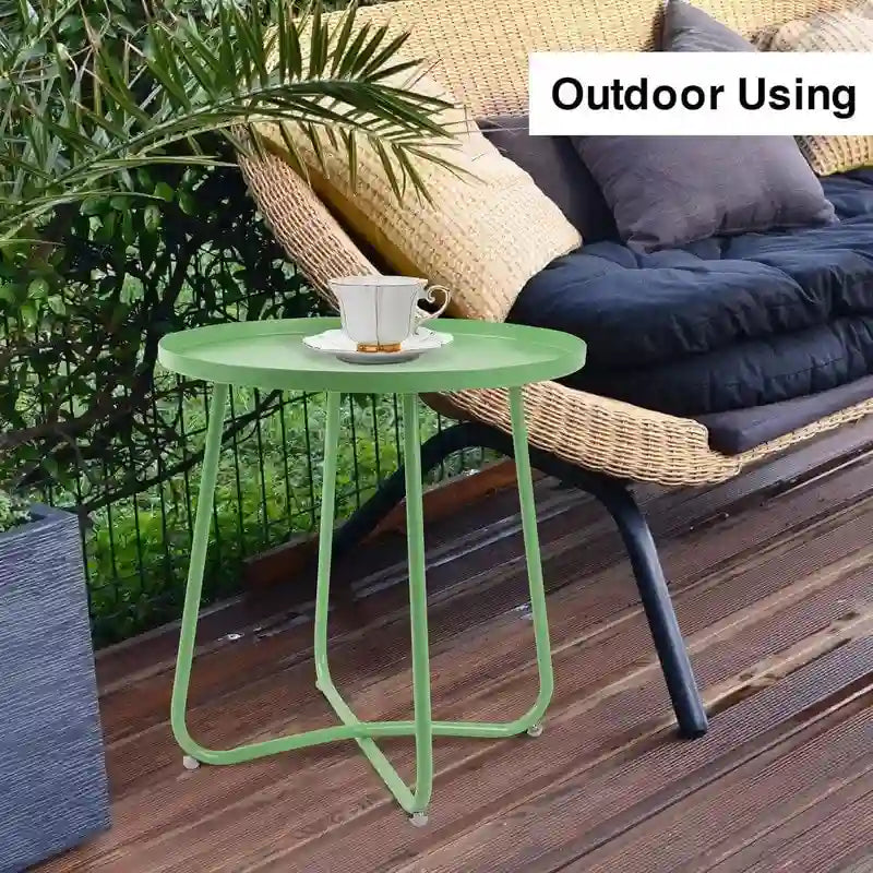 Round Metal Side Table - Waterproof for Indoor and Outdoor Use 34