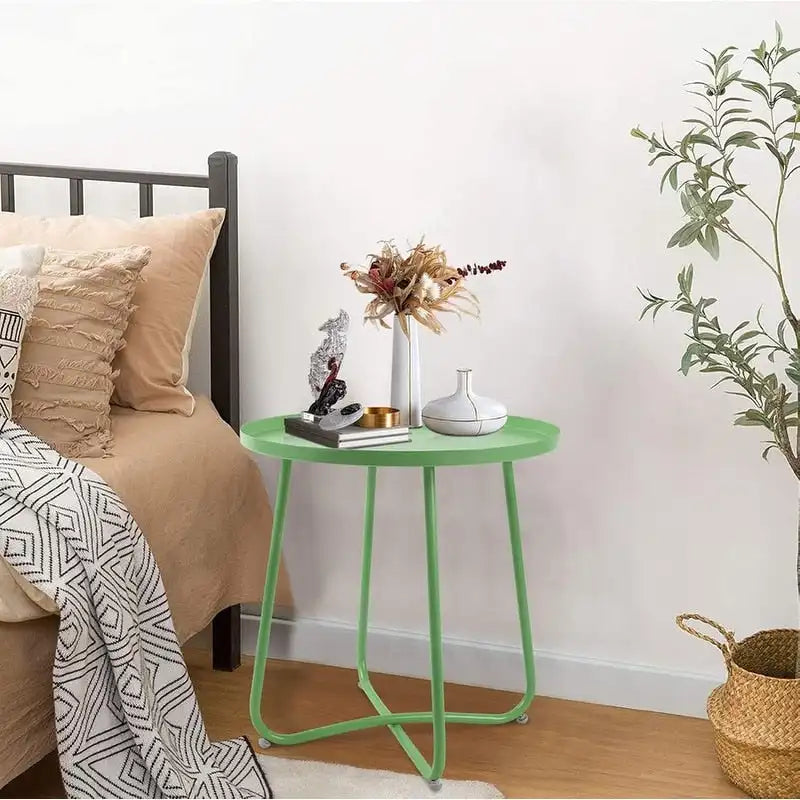 Round Metal Side Table - Waterproof for Indoor and Outdoor Use 35
