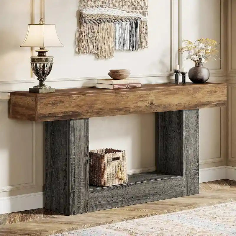 Rustic 2-Tier Entryway Table for Living Room, Hallway, and Foyer 29