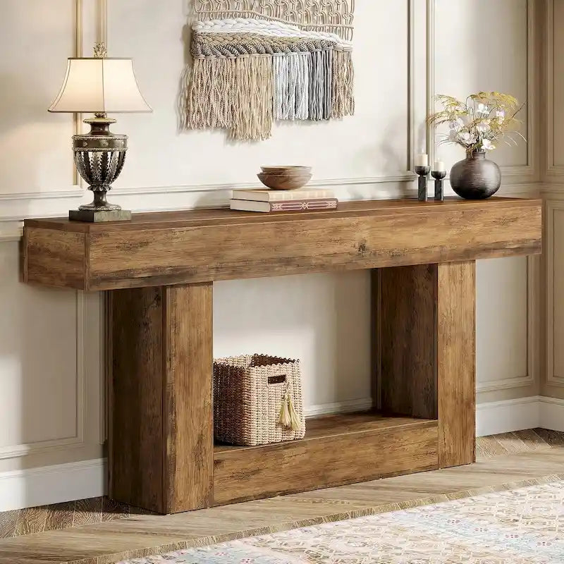 Rustic 2-Tier Entryway Table for Living Room, Hallway, and Foyer 30