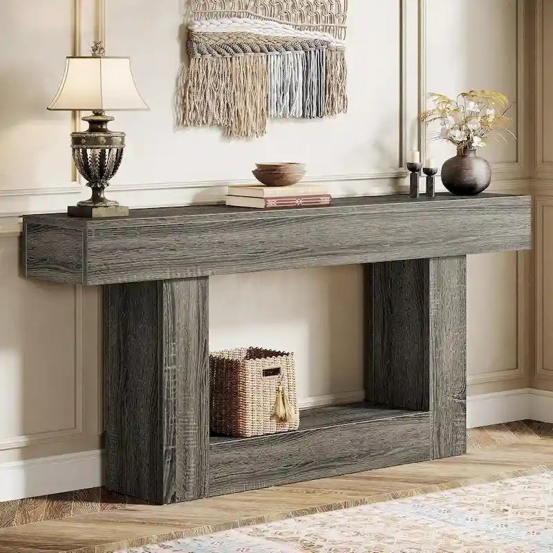 Rustic 2-Tier Entryway Table for Living Room, Hallway, and Foyer 32