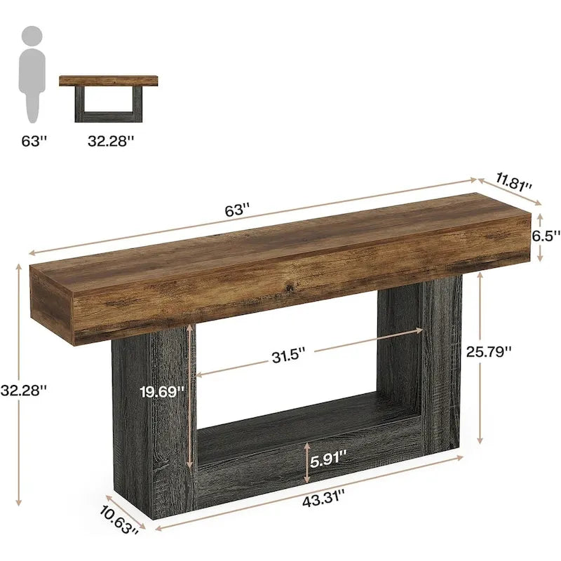 Rustic 2-Tier Entryway Table for Living Room, Hallway, and Foyer 2