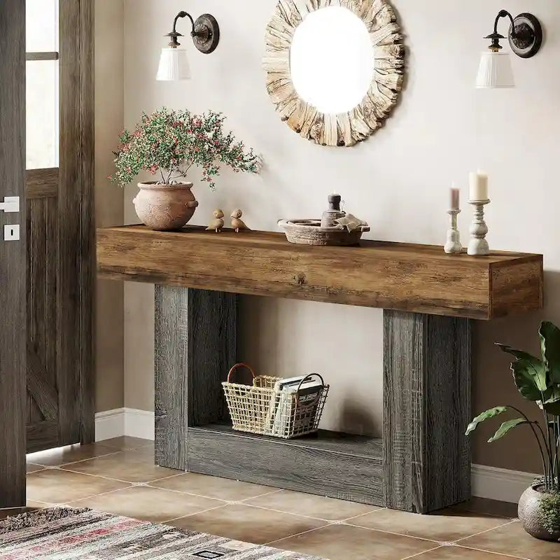Rustic 2-Tier Entryway Table for Living Room, Hallway, and Foyer 3