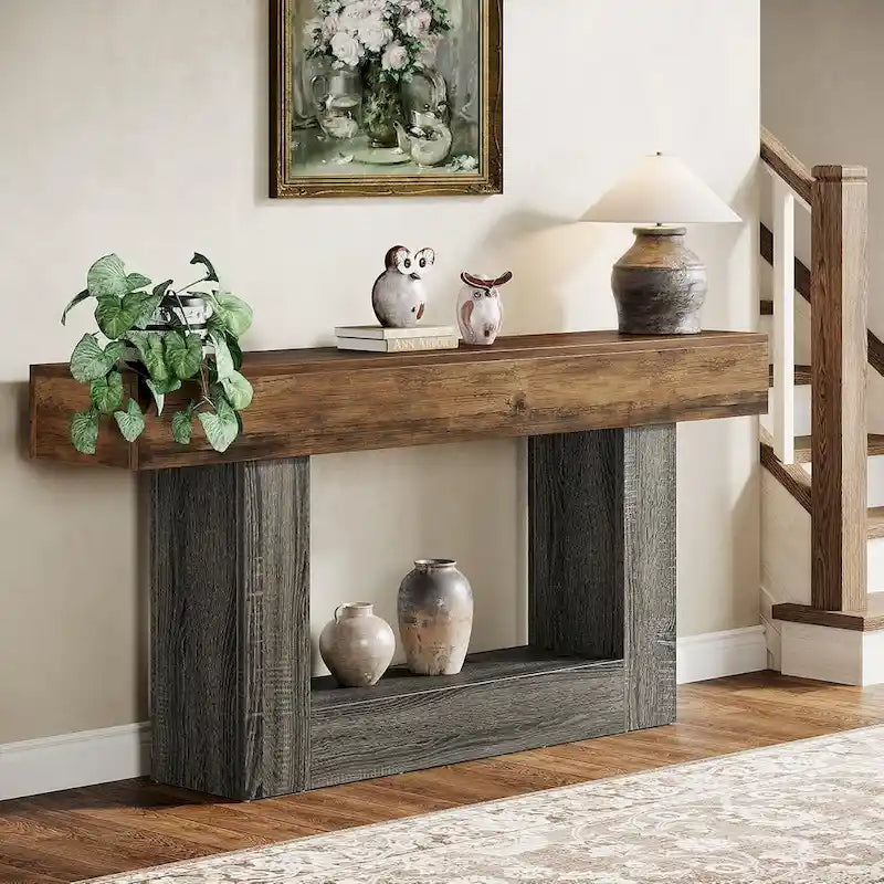 Rustic 2-Tier Entryway Table for Living Room, Hallway, and Foyer 4