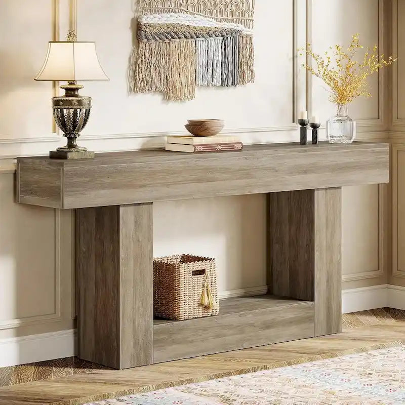 Rustic 2-Tier Entryway Table for Living Room, Hallway, and Foyer 8