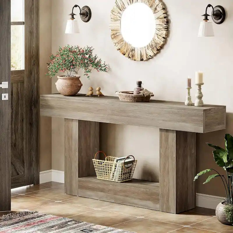 Rustic 2-Tier Entryway Table for Living Room, Hallway, and Foyer 10