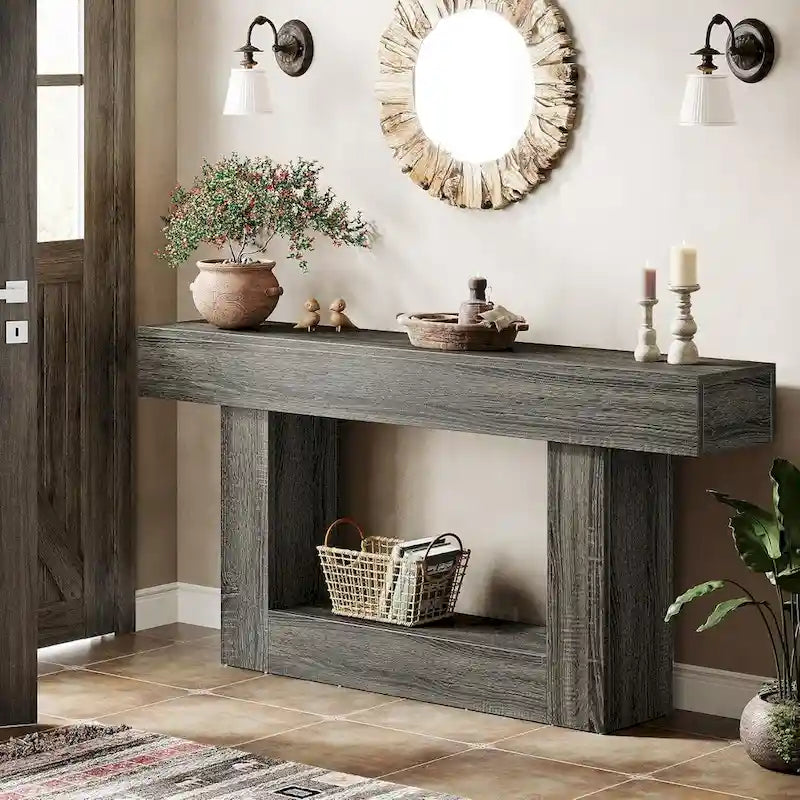 Rustic 2-Tier Entryway Table for Living Room, Hallway, and Foyer 17