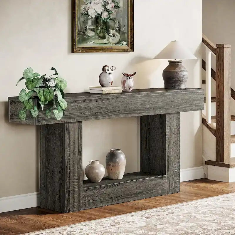 Rustic 2-Tier Entryway Table for Living Room, Hallway, and Foyer 18