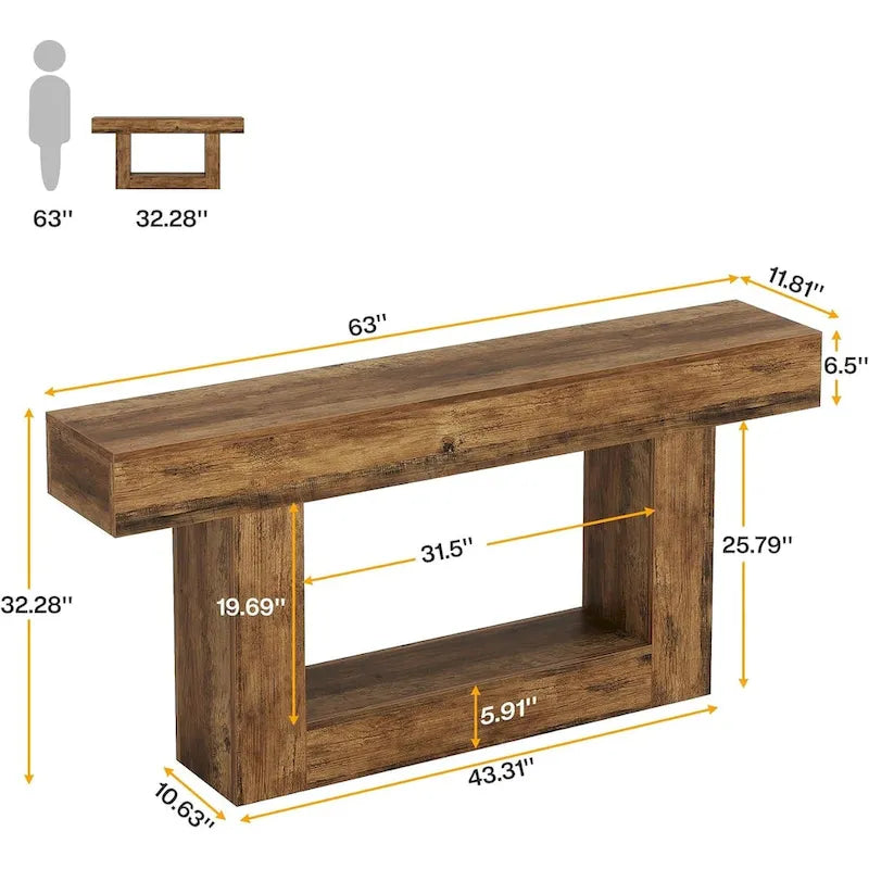 Rustic 2-Tier Entryway Table for Living Room, Hallway, and Foyer 23