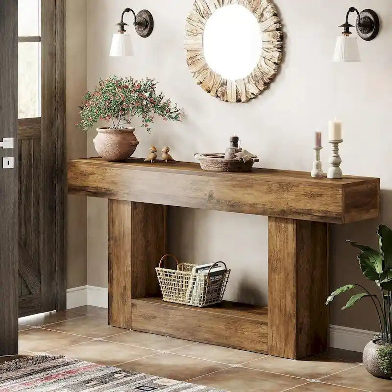 Rustic 2-Tier Entryway Table for Living Room, Hallway, and Foyer 24
