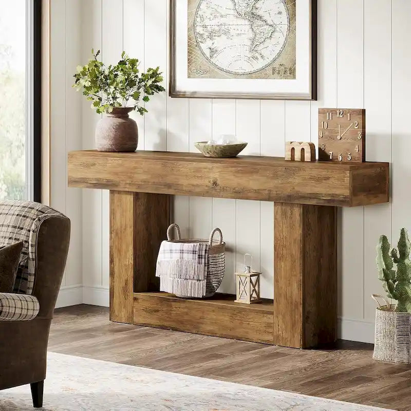 Rustic 2-Tier Entryway Table for Living Room, Hallway, and Foyer 25