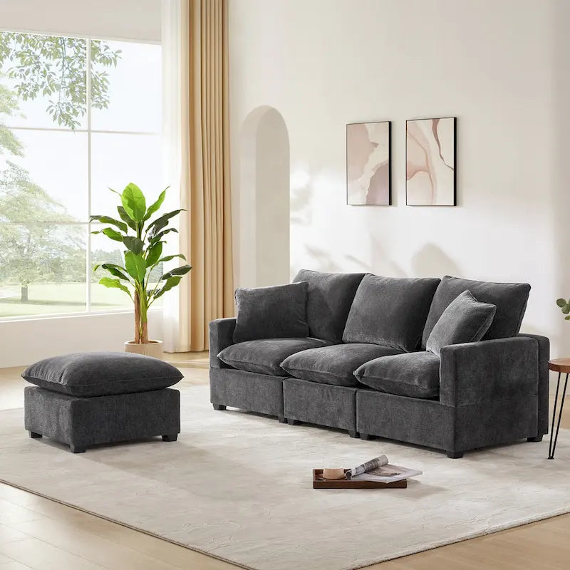 4-Seater L-Shaped Modular Chenille Sectional Sofa 2