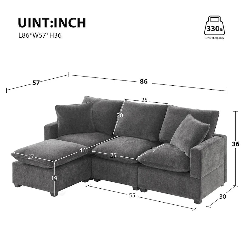 4-Seater L-Shaped Modular Chenille Sectional Sofa 5